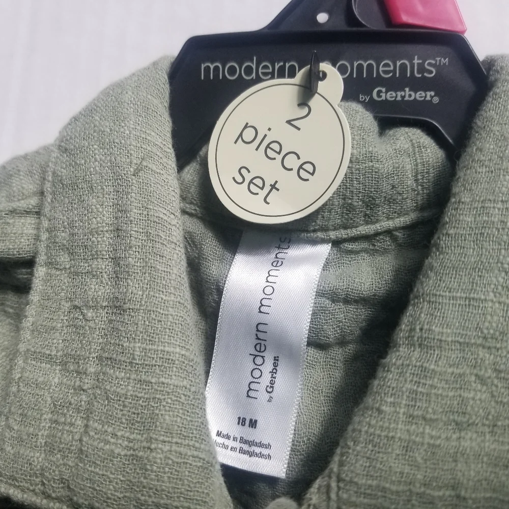 NWT MODERN MOMENTS GREEN BUTTON DOWN SHORT OUTFIT SIZE 18 MONTHS